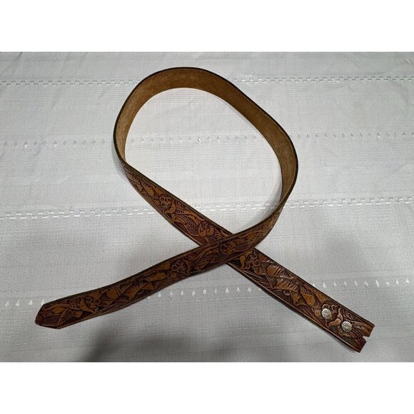 Handcrafted Leather Belt Men's Engraved Eagle Mountain Design Intricate Western - Picture 2 of 8